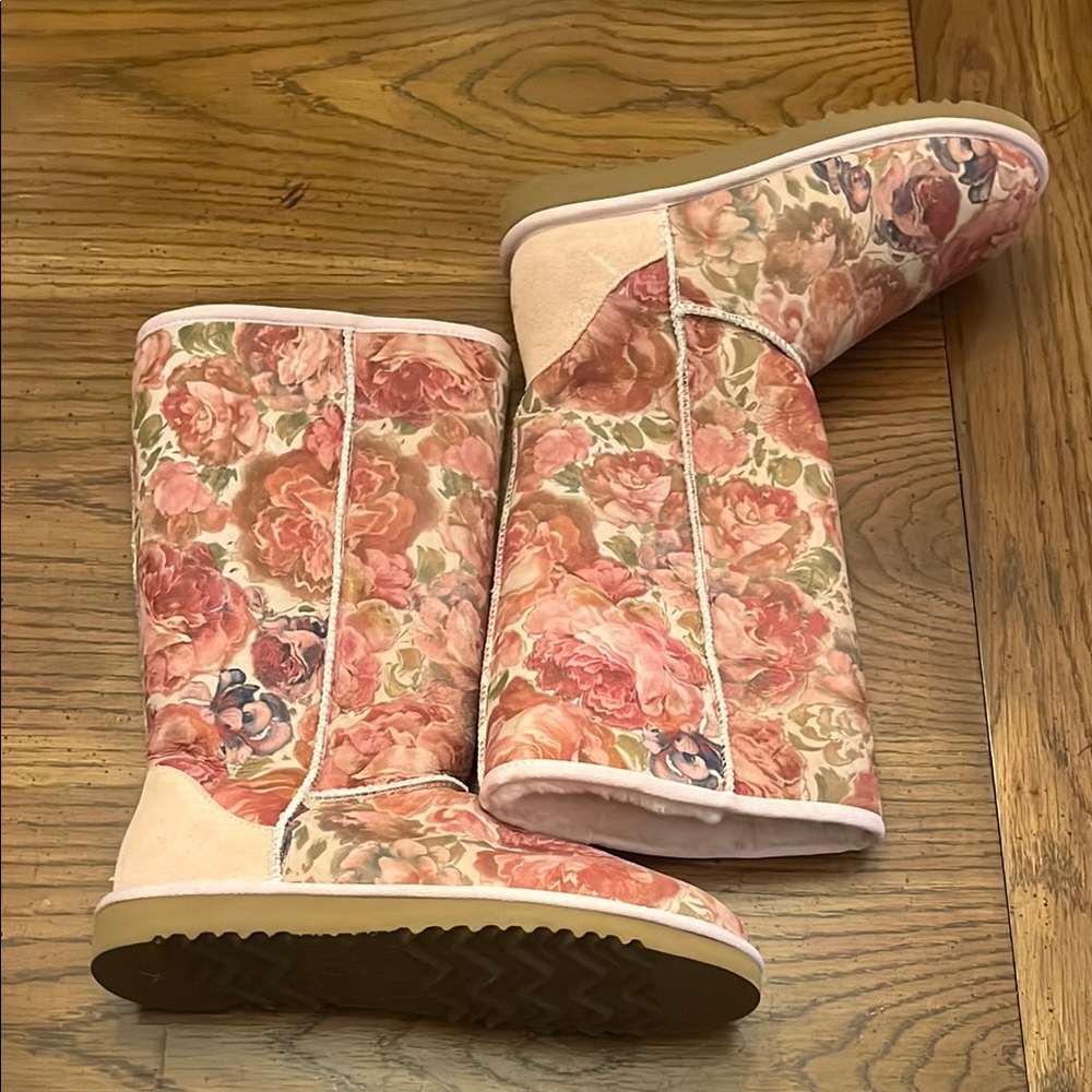 UGG Pink Floral Tall Sheepskin Boots - Picture 6 of 15